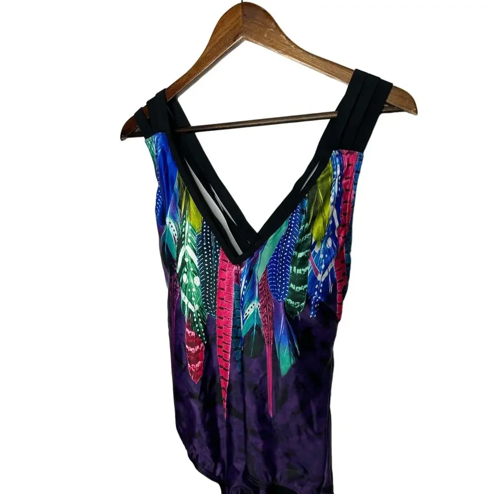 Swimsuits for all womens one piece swimsuit‎ purple/blacl mixed print feathers